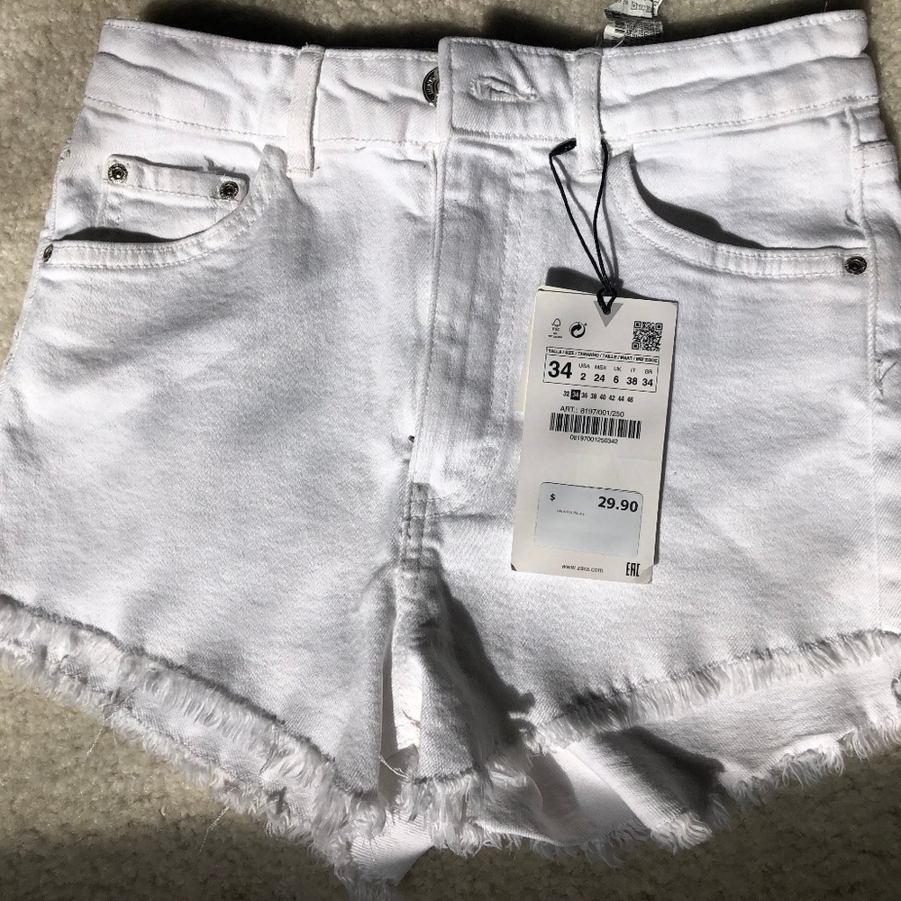 Zara High-Waisted White Denim Shorts